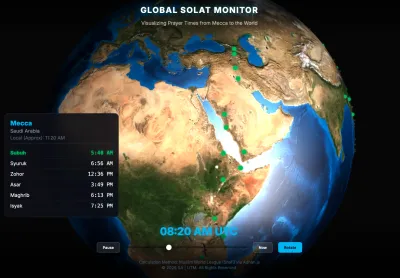 Global Solat 3D Simulation - Real-time Prayer Times Visualization